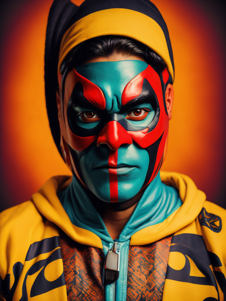 Portrait of a masked mexican wrestler, Vivid saturated colors, Contrast color, studio photo, professional photo, Rich colors, Detailed image