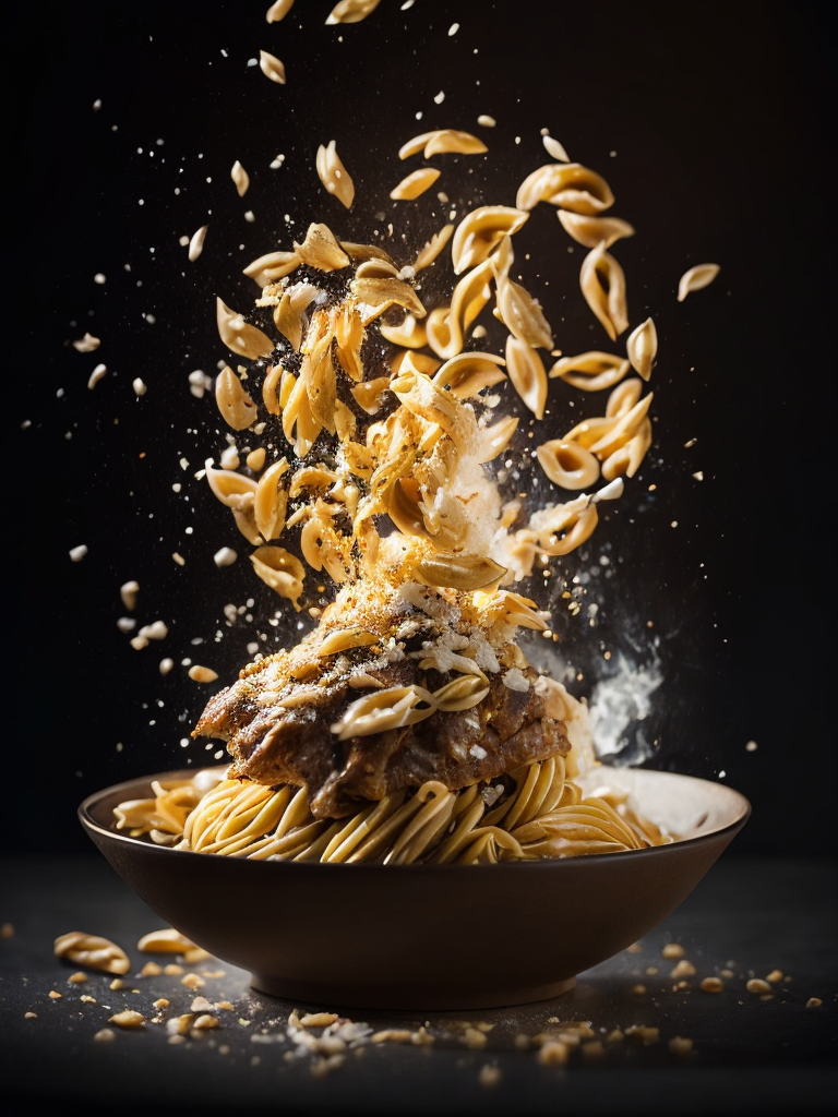 high quality cinematic food explosion, Italian pasta