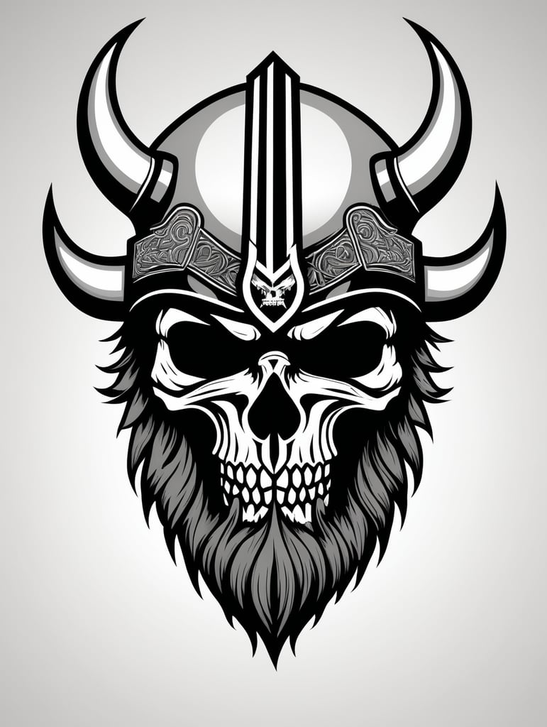 Aggressive Viking with beard skull military chevron logo, black and white, war Logo, vector image