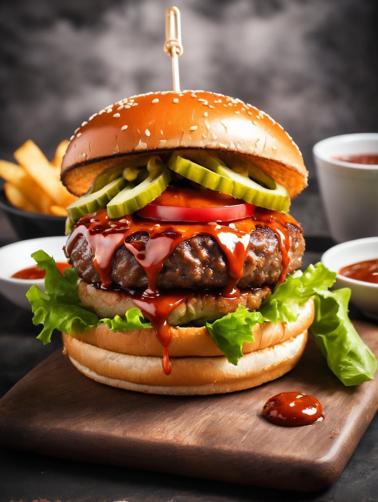 Skanus mėsainis su labai aštriu SAMOURAI padažu.