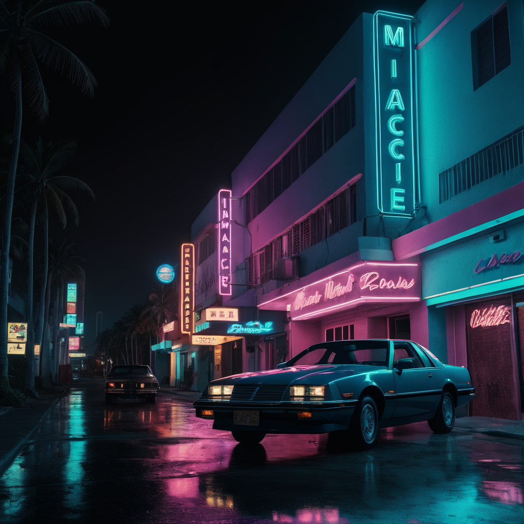 miami vice, 1984, neon lights