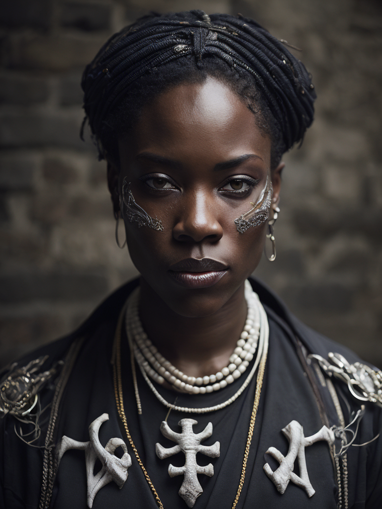 Voodoo priest, photorealistic, skull and bones, mysterious, african american, high definition, photography, cinematic, detailed character portrait, detailed and intricate environment, detailed and intricate environment.