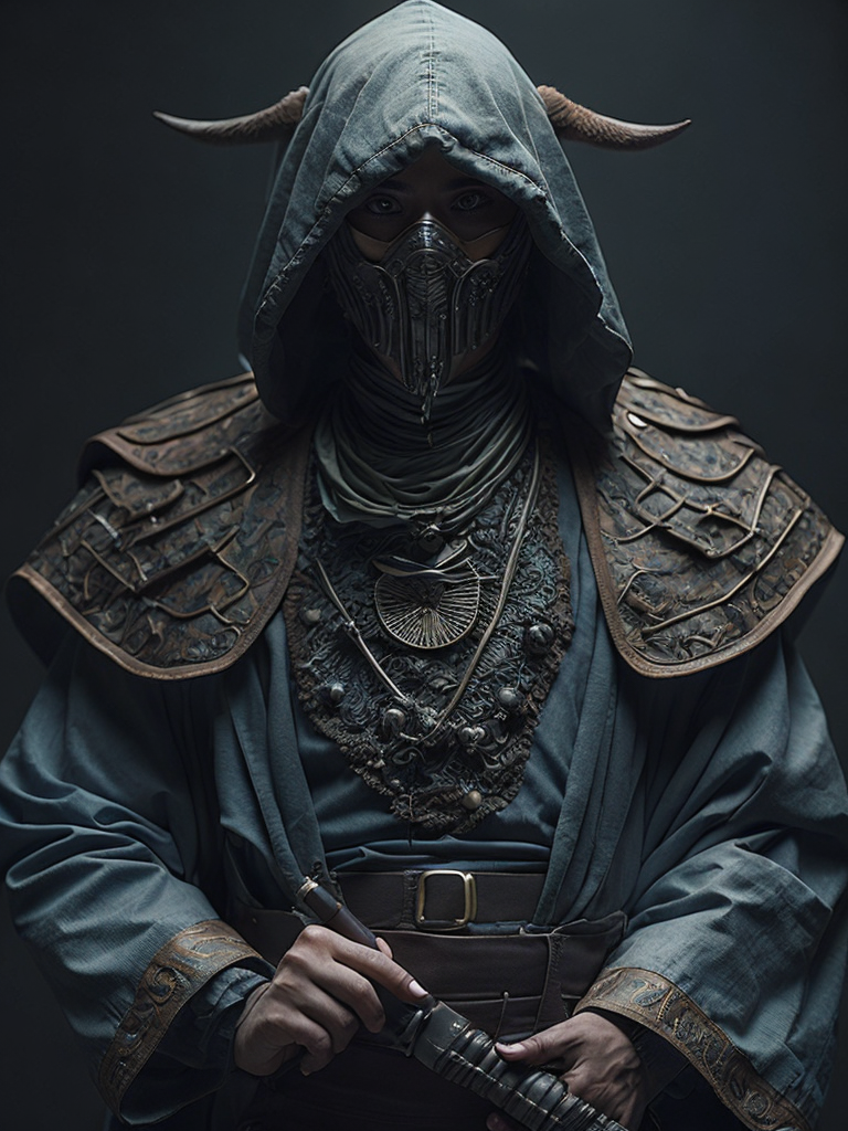 samurai portrait, mirror, no face