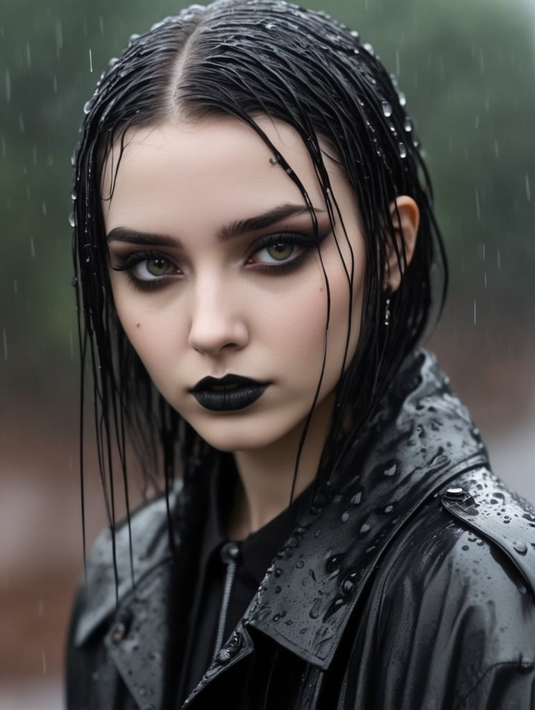 Girl goth rain wet