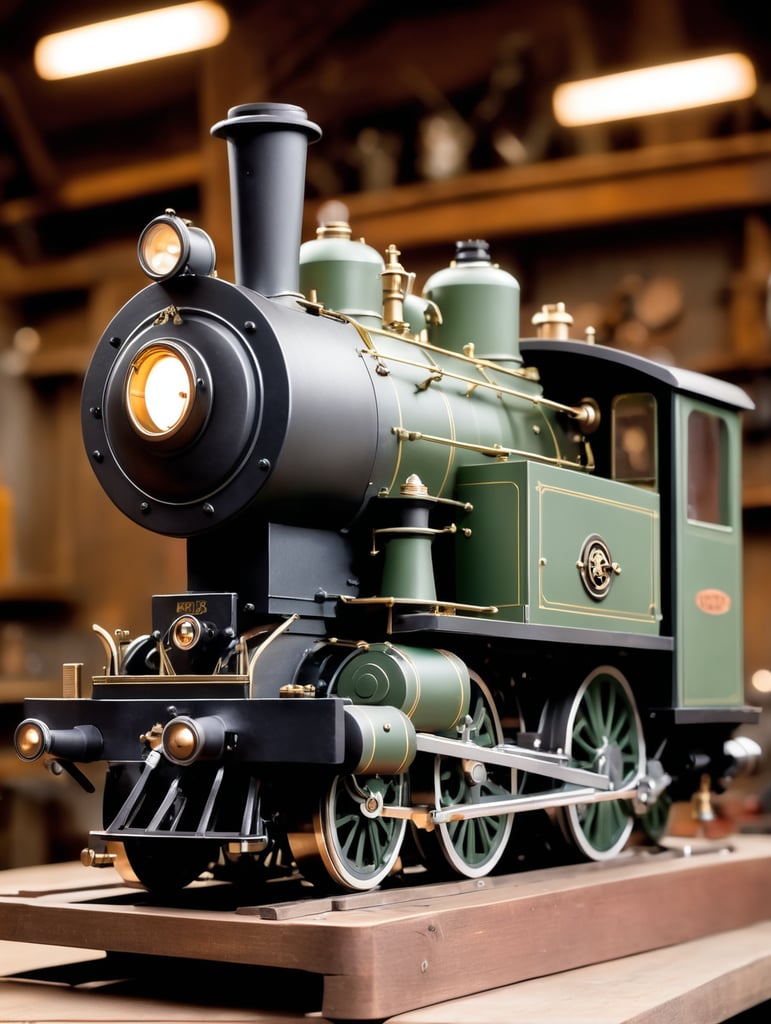 A model, scratch built, steam engine standing on a workbench