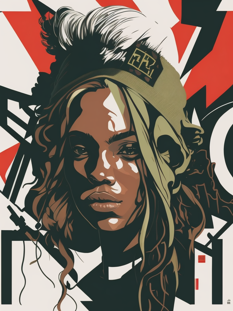 abstract 1998 european blond hiphop girl by sachin teng x supreme, attractive, stylish, designer, green, asymmetrical, geometric shapes, graffiti, street art