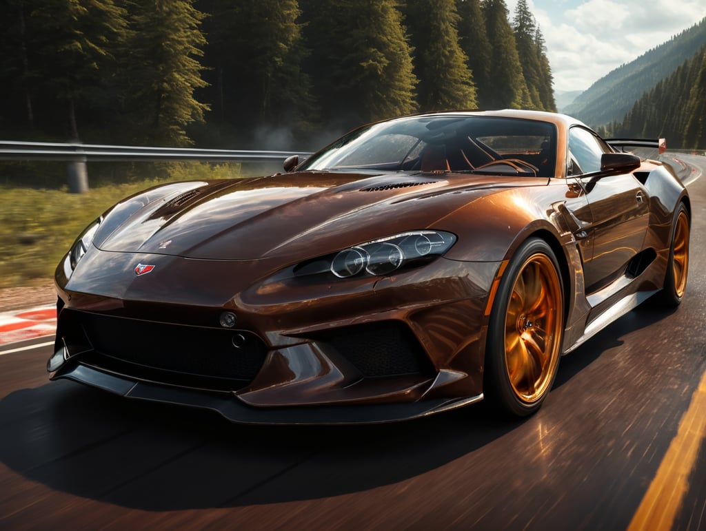 sports car at full speed on chocolate highway