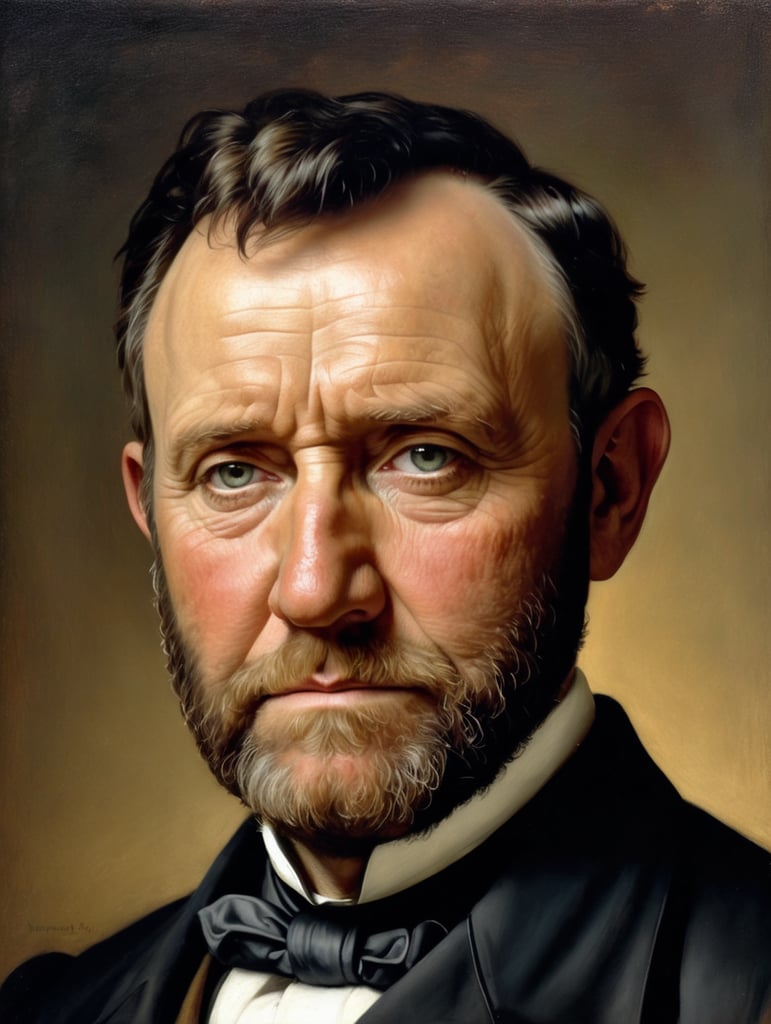 Portrait of Ulysses S. Grant by Rembrandt Harmenszoon van Rijn, sad face, America, so sorry