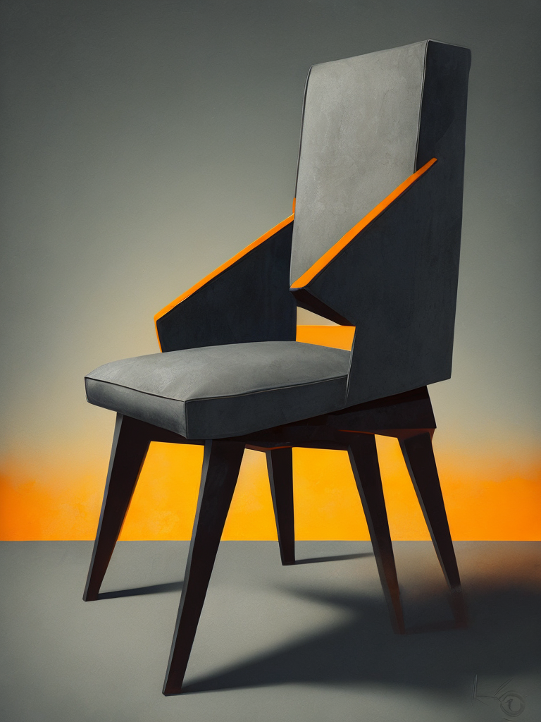 a chair made from concrete, modern design, flat shape, cube, grey background, modern art, everythink dark grey