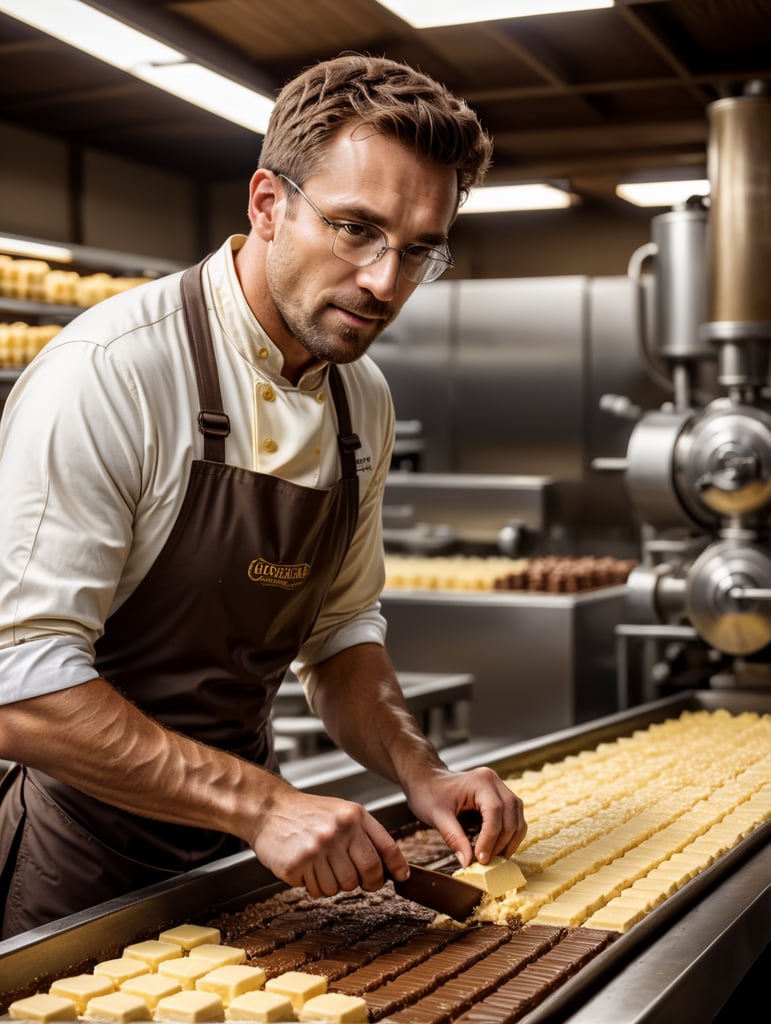 a person made of butter running a chocolate factory