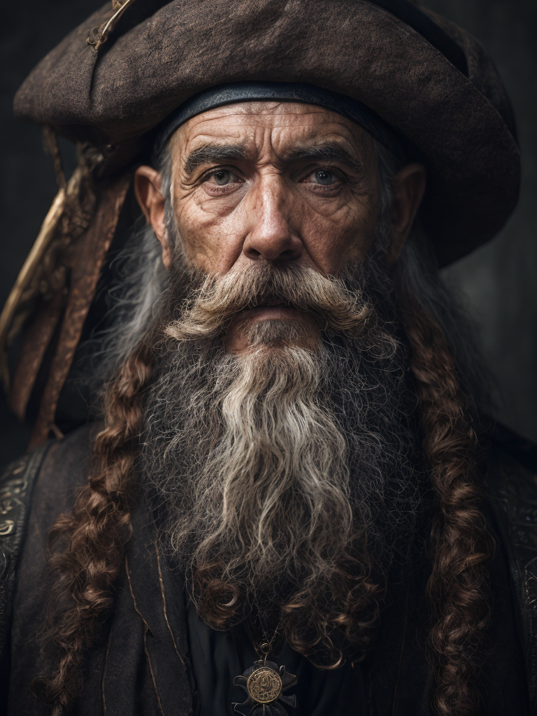 old pirate with octopus beard, dark scene, dark atmosphere, epic shot, sharp on details