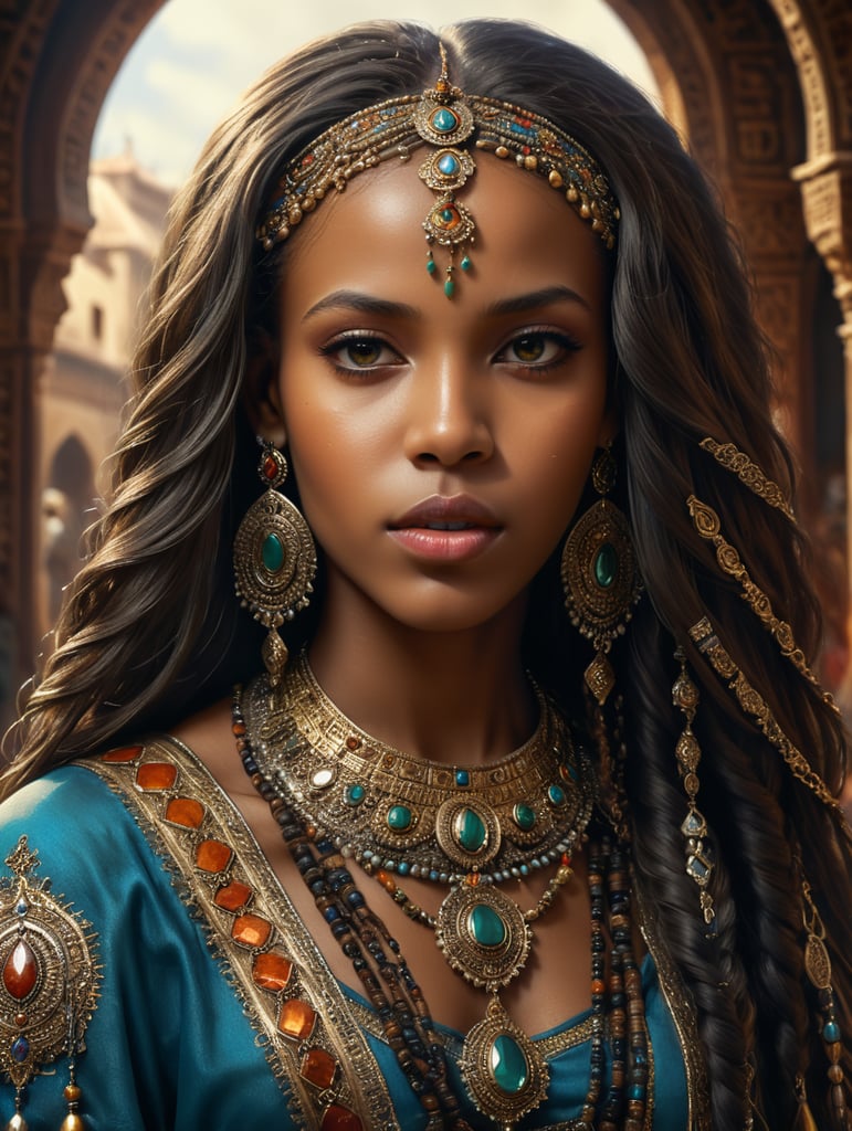 stunning African American Morocco girl with jewelry long hair