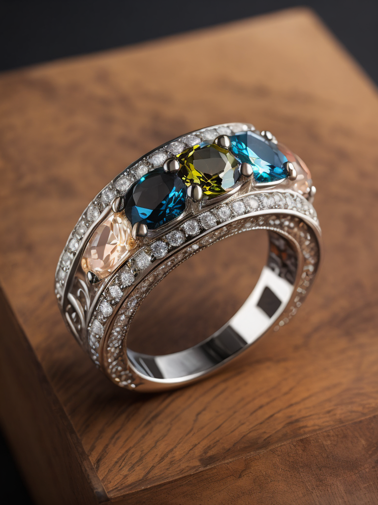 Platinum queen ring with colourful gems