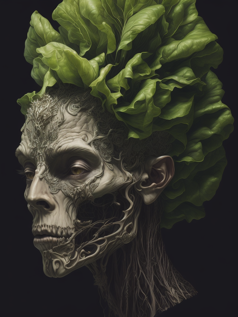 The anatomy of a head of lettuce, an ultrafine detailed painting by james jean, behance contest winner, vanitas, angular, altermodern