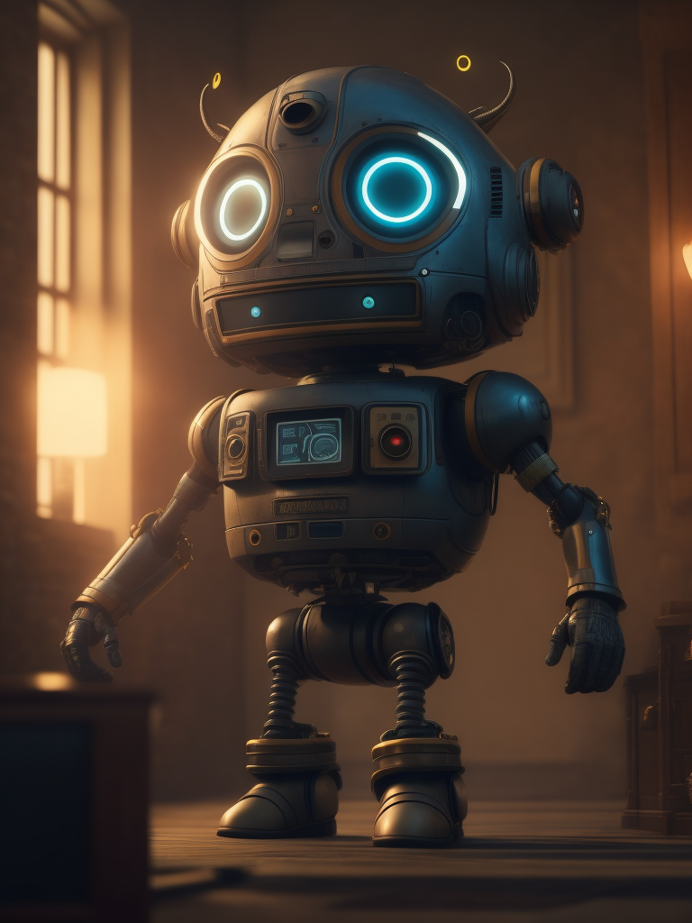 Electronik robot and ofice, unreal engine, cozy indoor lighting, artstation, detailed, digital painting, cinematic, character design by mark ryden and pixar and hayao miyazaki, unreal 5, daz, hyperrealistic, octane render