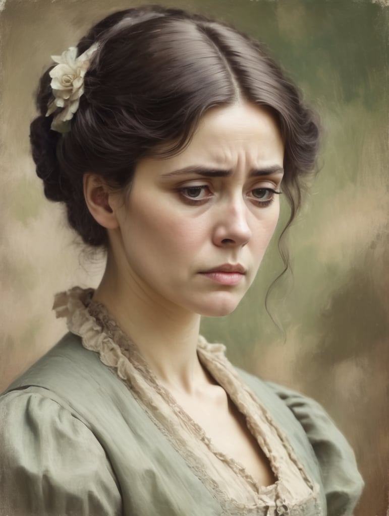 Victorian woman, sad in impressionist style