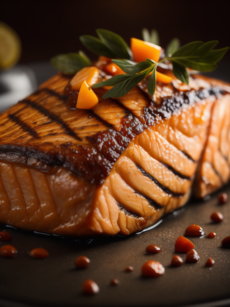 macro photography of a grilled salmon