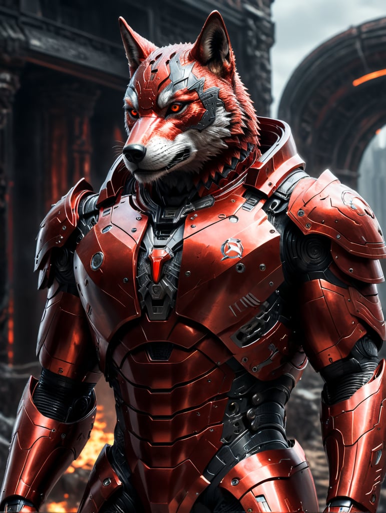 красный волк в железном костюме в стиле железного человека