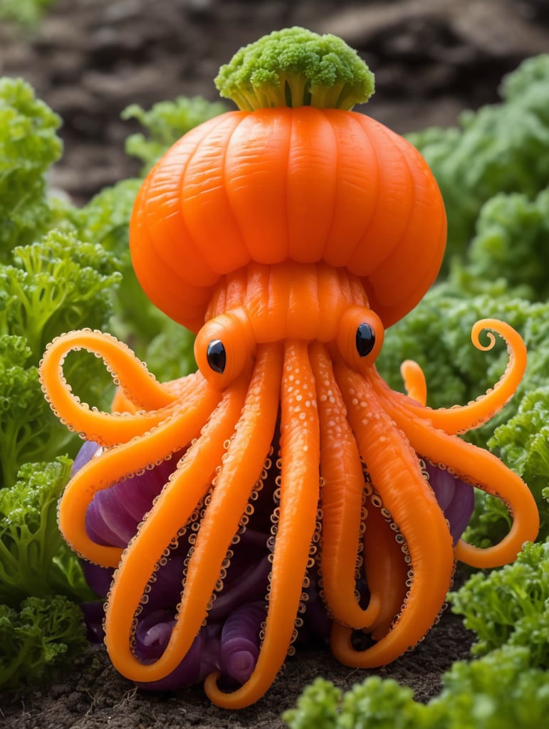 Incredible animal hybrid of a carrot plus a octopus. The tail of the carrot is a octopus.