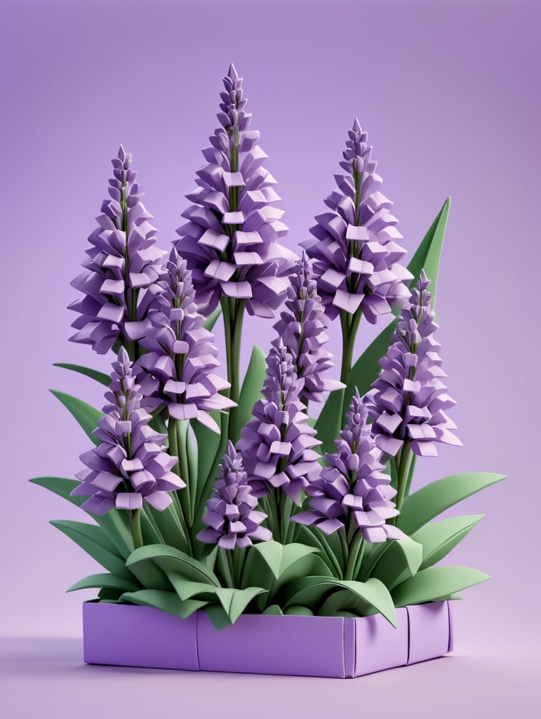 origami lavender flowers on lavander color background