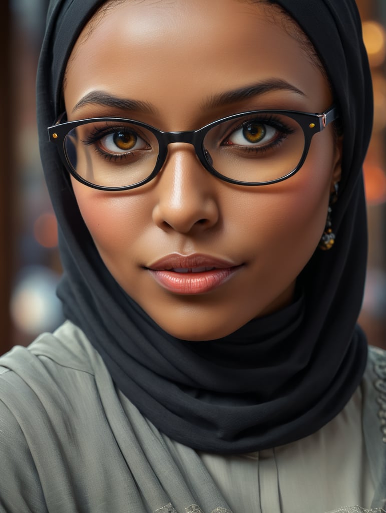 cute black hijab woman with glasses