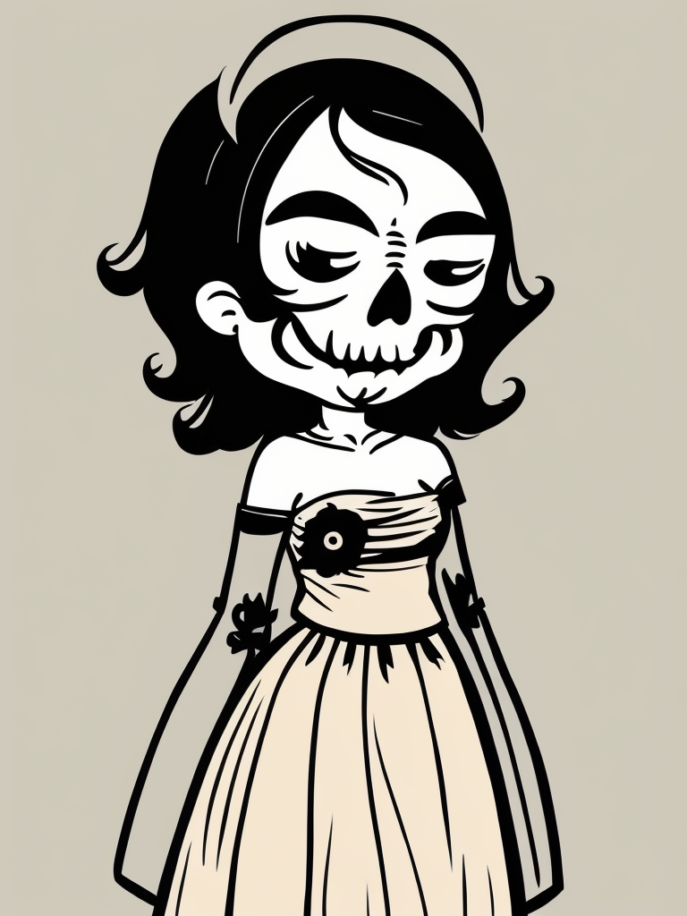skull woman in strapless dress character design by Gemma correll