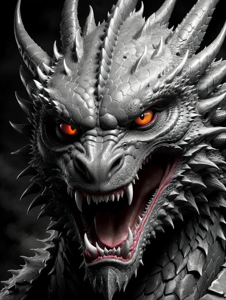 Dragon face, grayscale,3d,portrait,4k