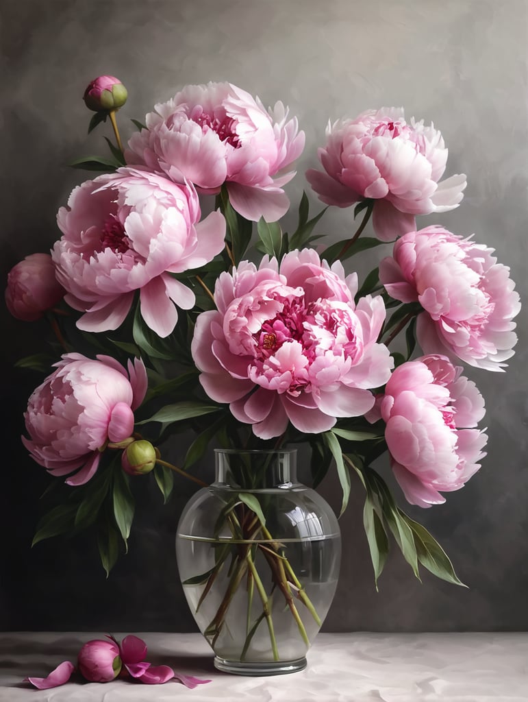 Moody Pink Peonies Painting