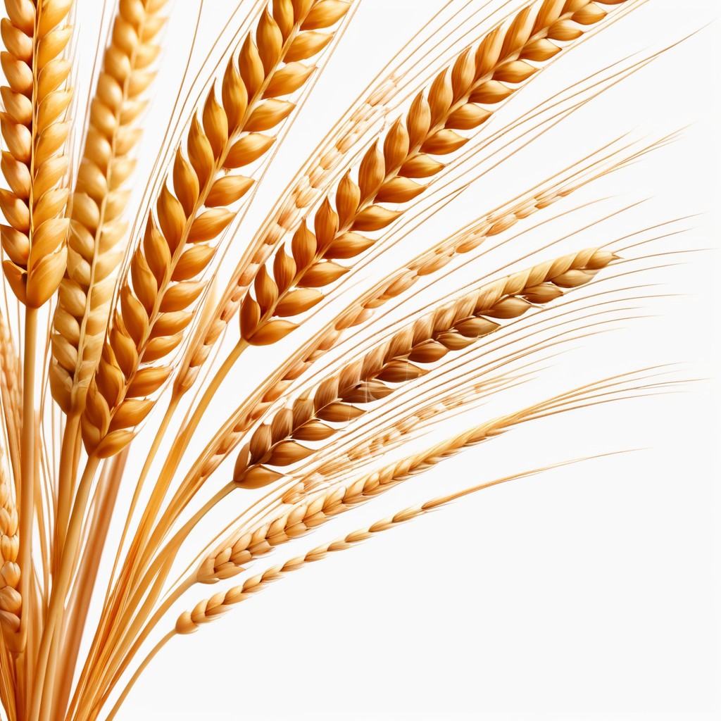 A realistic photo of a wheat ear, isolated, detailed, white background