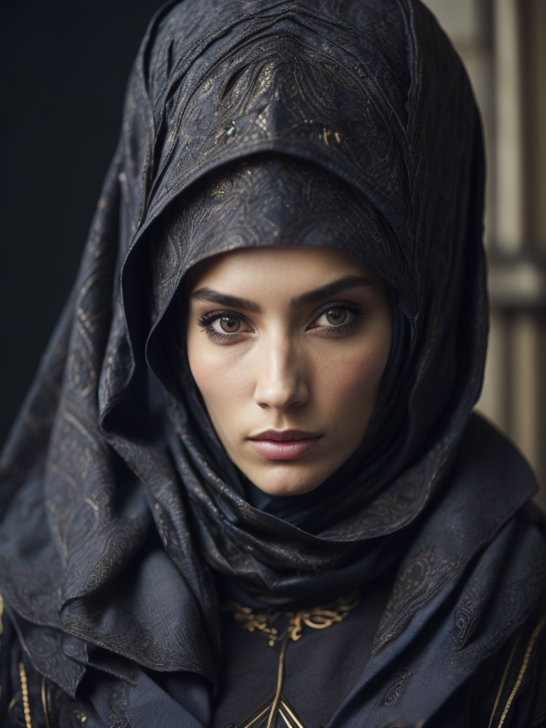 hyper-realistic, ultra-detailed photograph Portrait of a Beautiful women from wearing black niqab hijab with a black dragon in the Renaissance ottoman mosque background, detailed gorgeous face, depth of field, HOF, hall of fame,