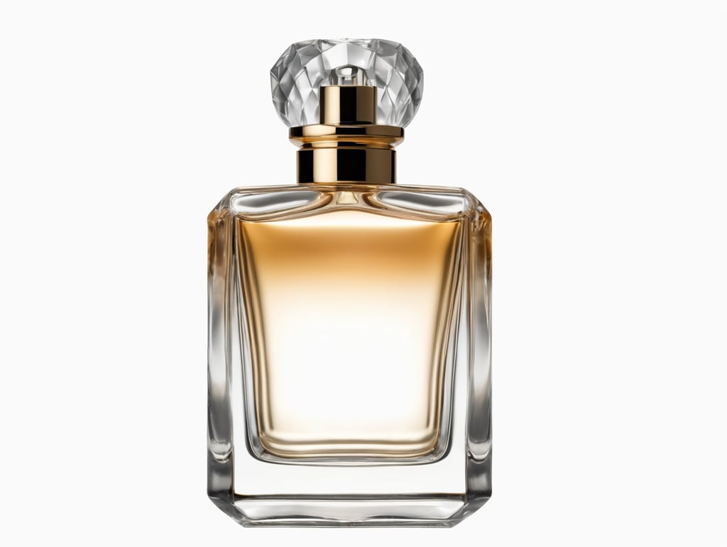 professional photography of a luxury perfume bottle , no background, no label, clear, mockup