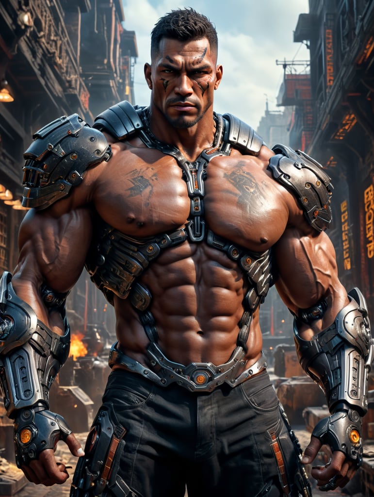 6'2' male muscle ripped cyborg big arms big chest