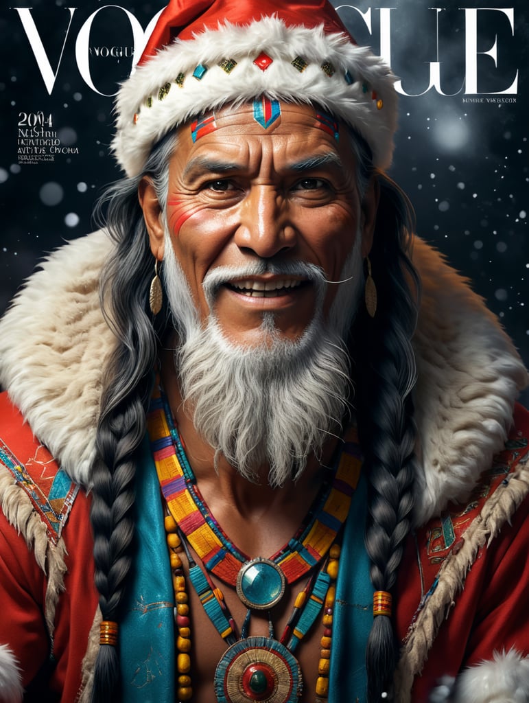 Happy New Year 2024, Native American Santa on the cover of Vogue