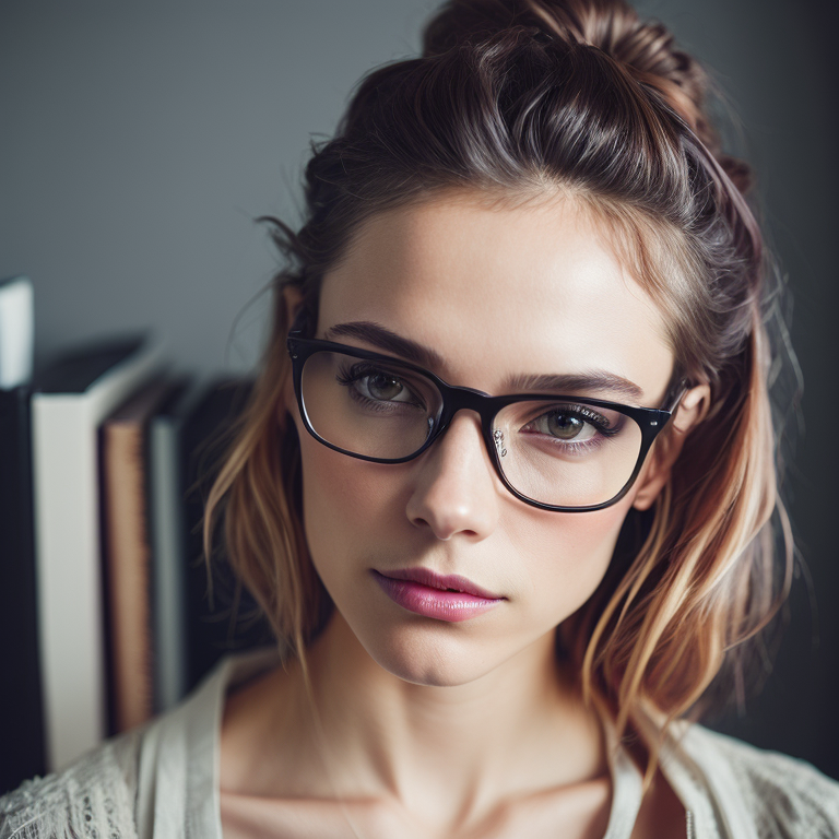 a portrait of a women wearing reading glasses