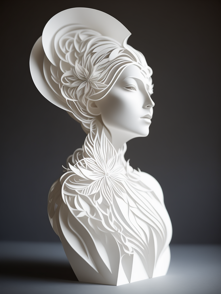 White cut paper sculpture woman, focus on details