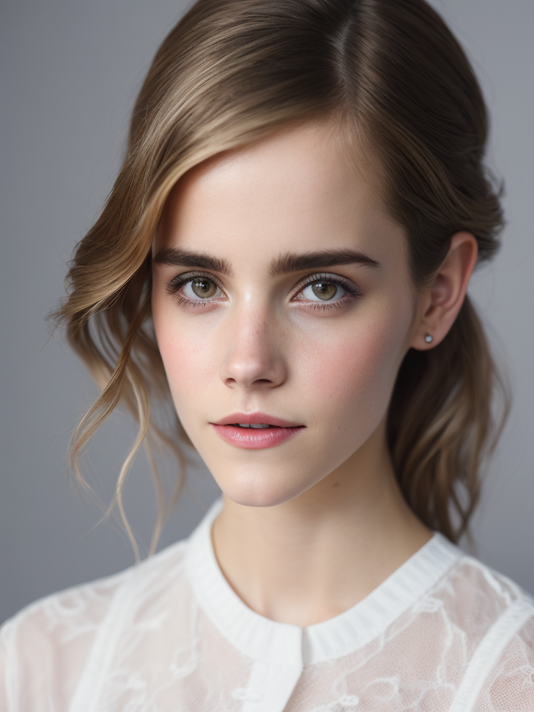 Portrait of Emma Watson, ultra realistic, Long hair, detailed background