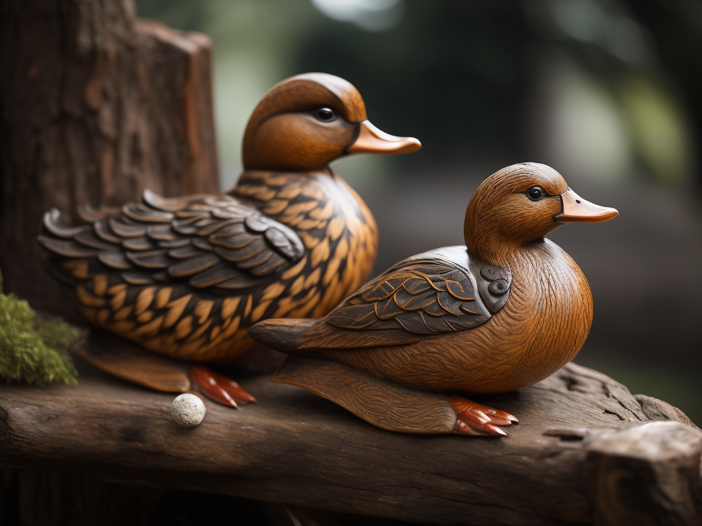 a deep carved wooden duck, sharp on details