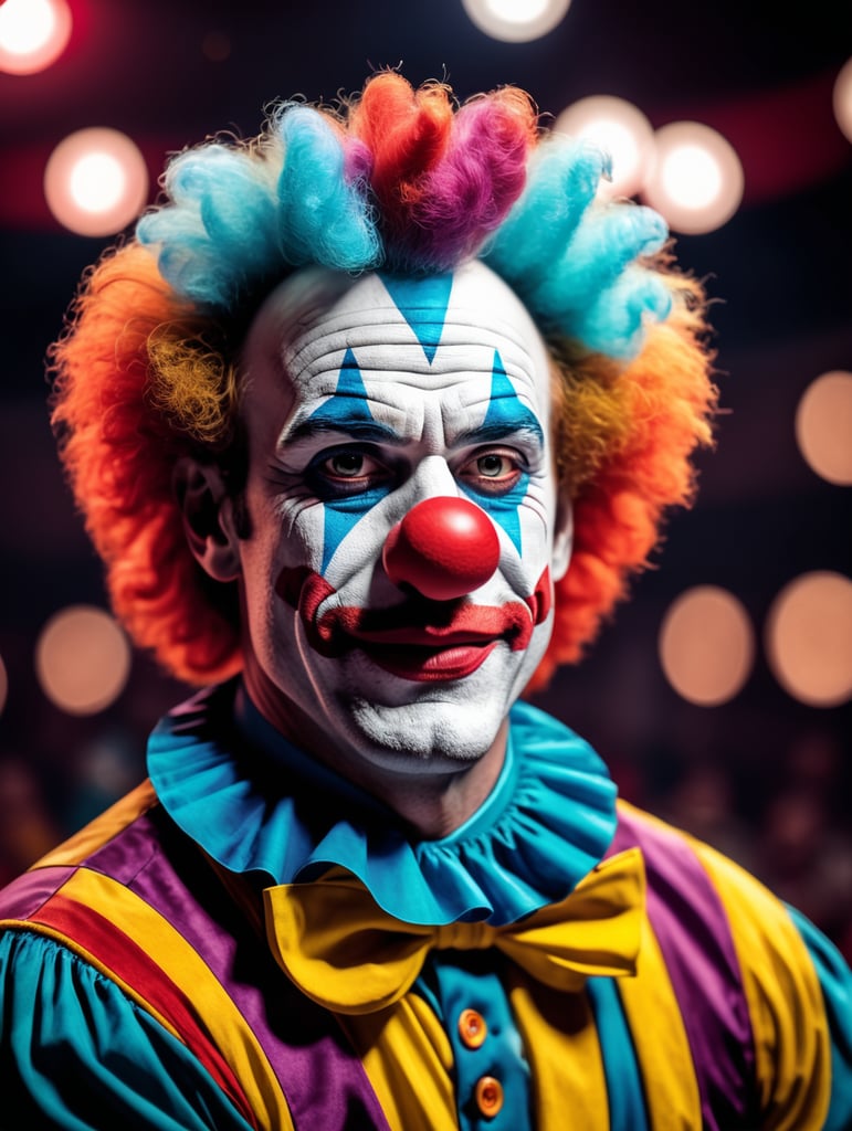 Clown at the circus, low color contrast, 8k