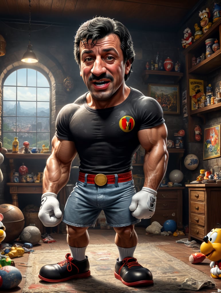 Rocky Balboa as A cartoon character, such as Mickey Mouse, Bugs Bunny, or Homer Simpson.