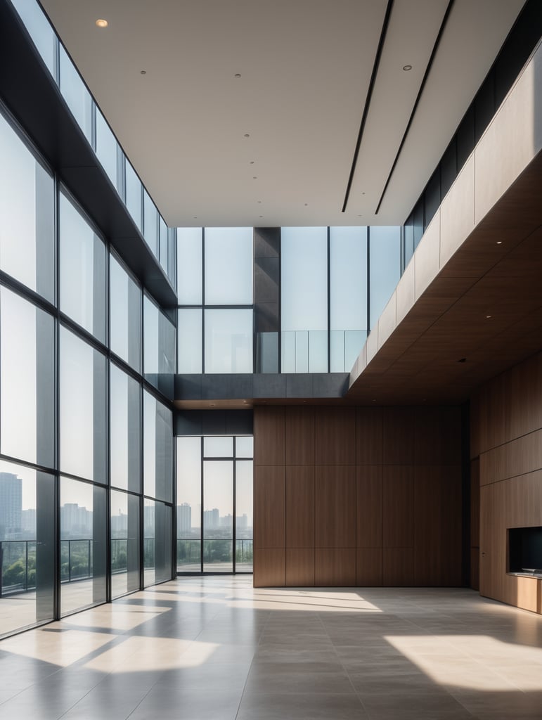 Generate a highly realistic image of a modern architecture empty in an elegant style, empty, showcasing a minimalist design. generate an empty room without any furniture