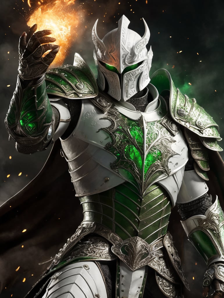 Sorcerer in white and green leather armor releasing a blast of dark energy from his hand