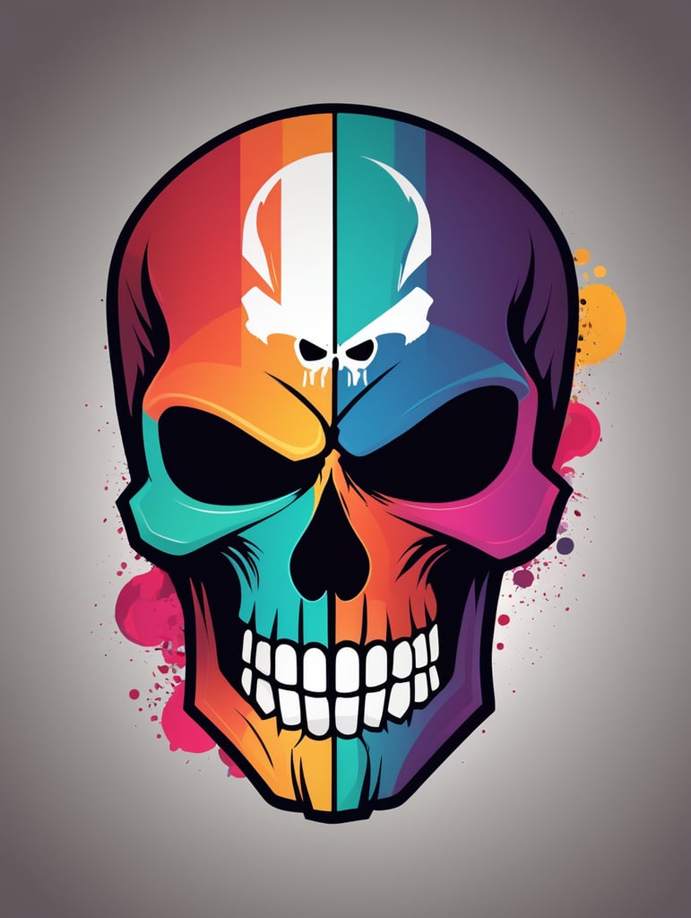 punisher style skull logo, bright colors, Skull Gaming Logo, vector image