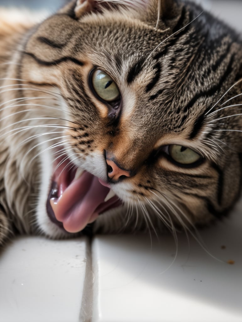 gato deitado com a língua pra fora, estilo hq malvel comics