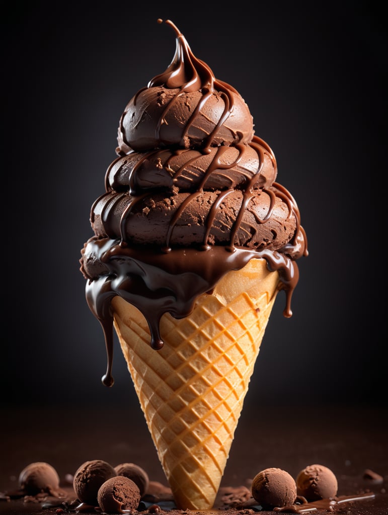 chocolate ice cream cone on chocolate background