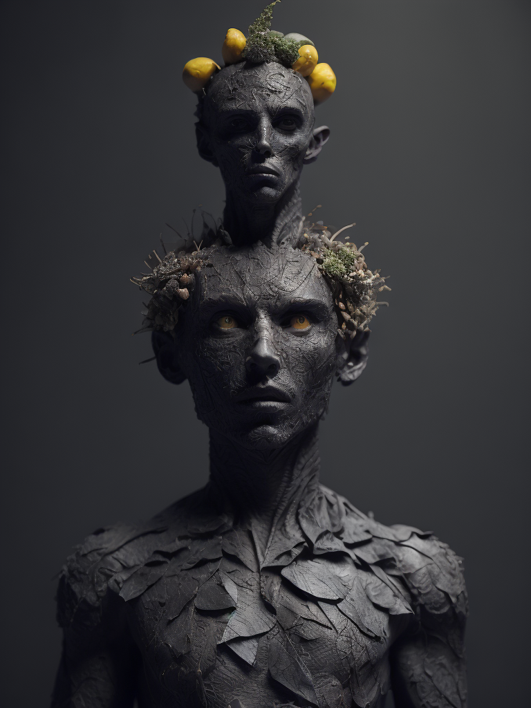 Abstract male humanoid made out of a fruits