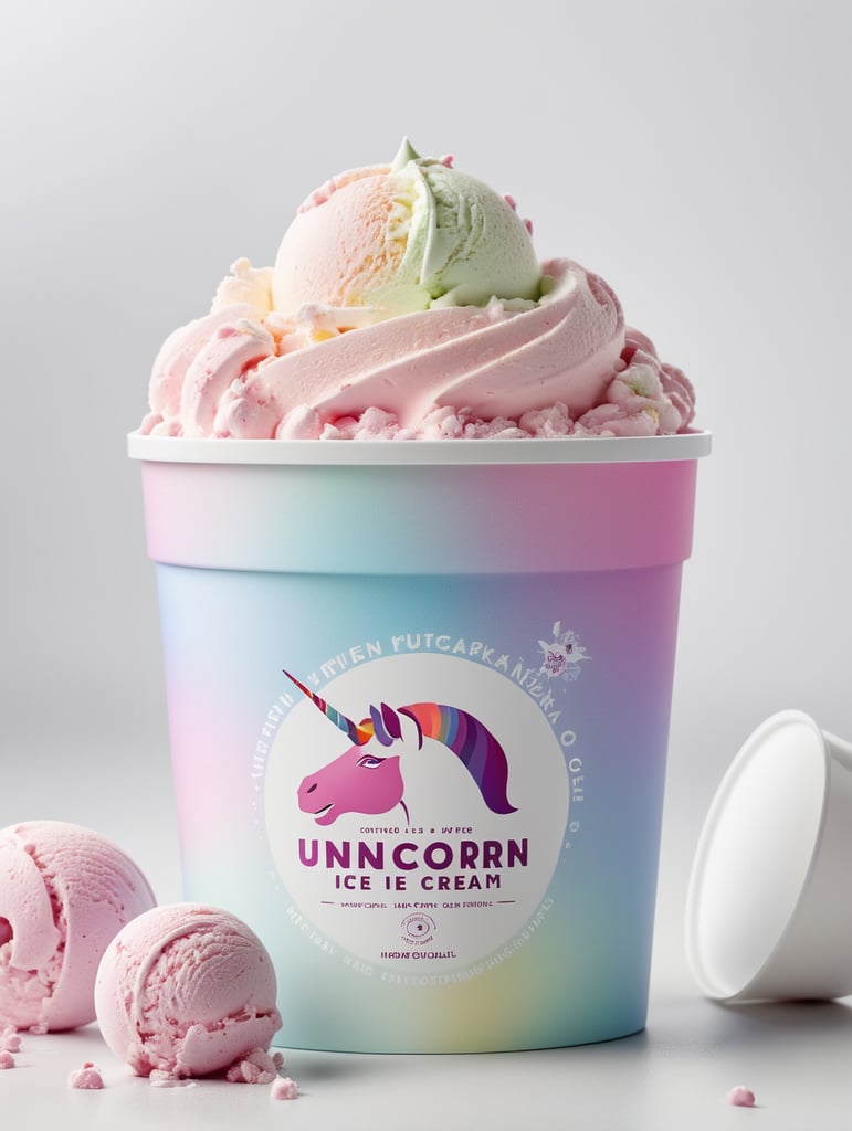 a layout of a packaging for a container of unicorn ice cream