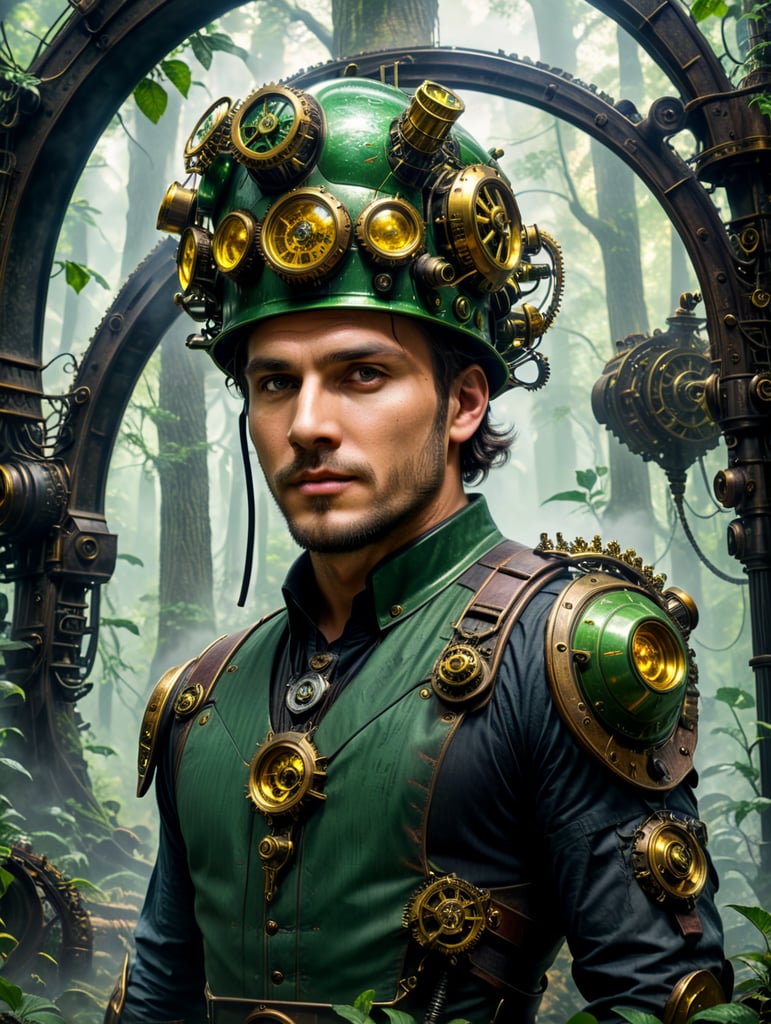 Imagine a whimsical fusion where the enchanting world of "A Midsummer's Day Dream" collides with the intricate gears and yellow mechanical shovel marvels of steampunk. In this imaginative mix, the magical forests of Shakespeare's play are transformed into steam-filled jungles where fairies operate construction machinery, and the yellow-green-clad foreman wears a green hard hat. The play's romantic, dreamlike atmosphere combines perfectly with the industrial aesthetic of steampunk, creating a visually captivating, enchanting setting where love, magic and machines coexist in harmony.