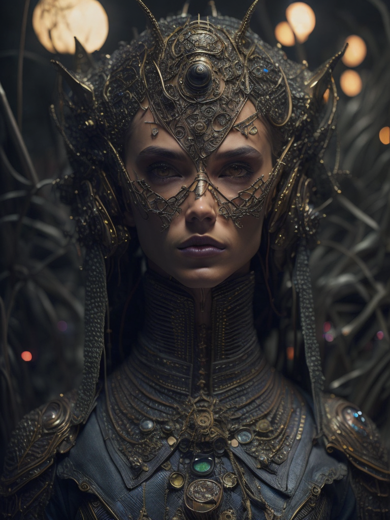 Masterpiece sculpture of an ornate bejeweled mechanical robot alien moonster , by annie swynnerton and diego rivera and nicholas roerich and giger and jean delville, symbolist, dramatic lighting, god rays, elaborate geometric ornament, art brut, rich colors, smooth, sharp focus, extremely detailed, adolf wolfli and donato giancola