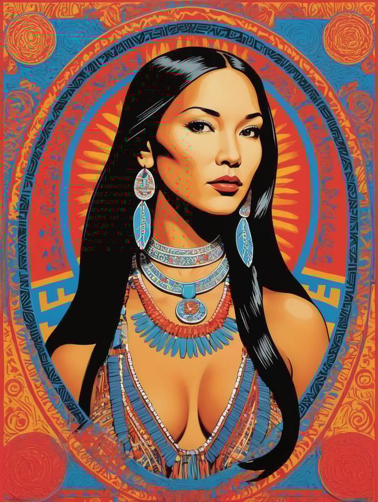 Pocahontas, Illustration, Painting, Pop-Art, USA, style of Keith Haring