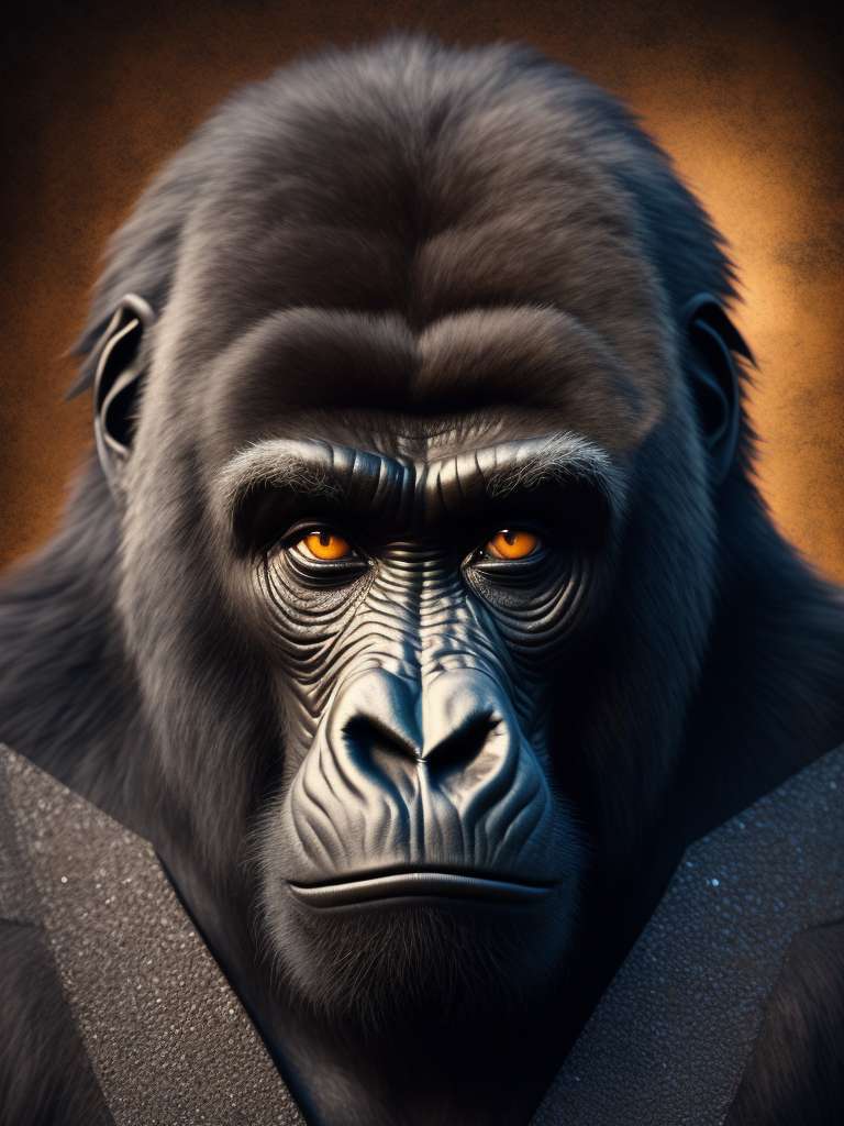 Type of Image: Photography (((Subject Description: realistic wall head))) A realistic digital illustration of a MOUNTAIN GORILLA portrayed in a stylized, tribal art-inspired manner to represent the MOUNTAIN GORILLA and its significance